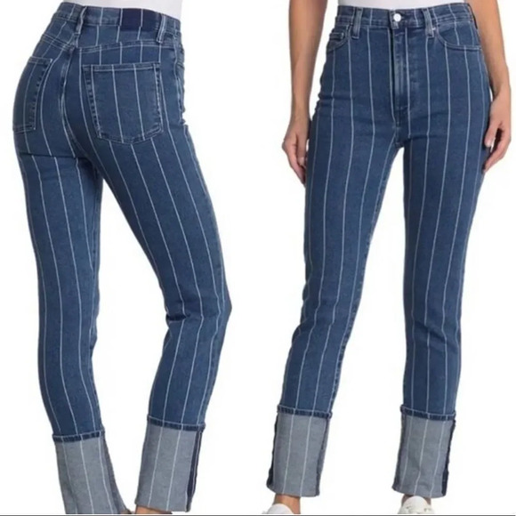 New Etica Finn Striped High Rise Straight Leg Cuffed Jeans - Picture 1 of 16